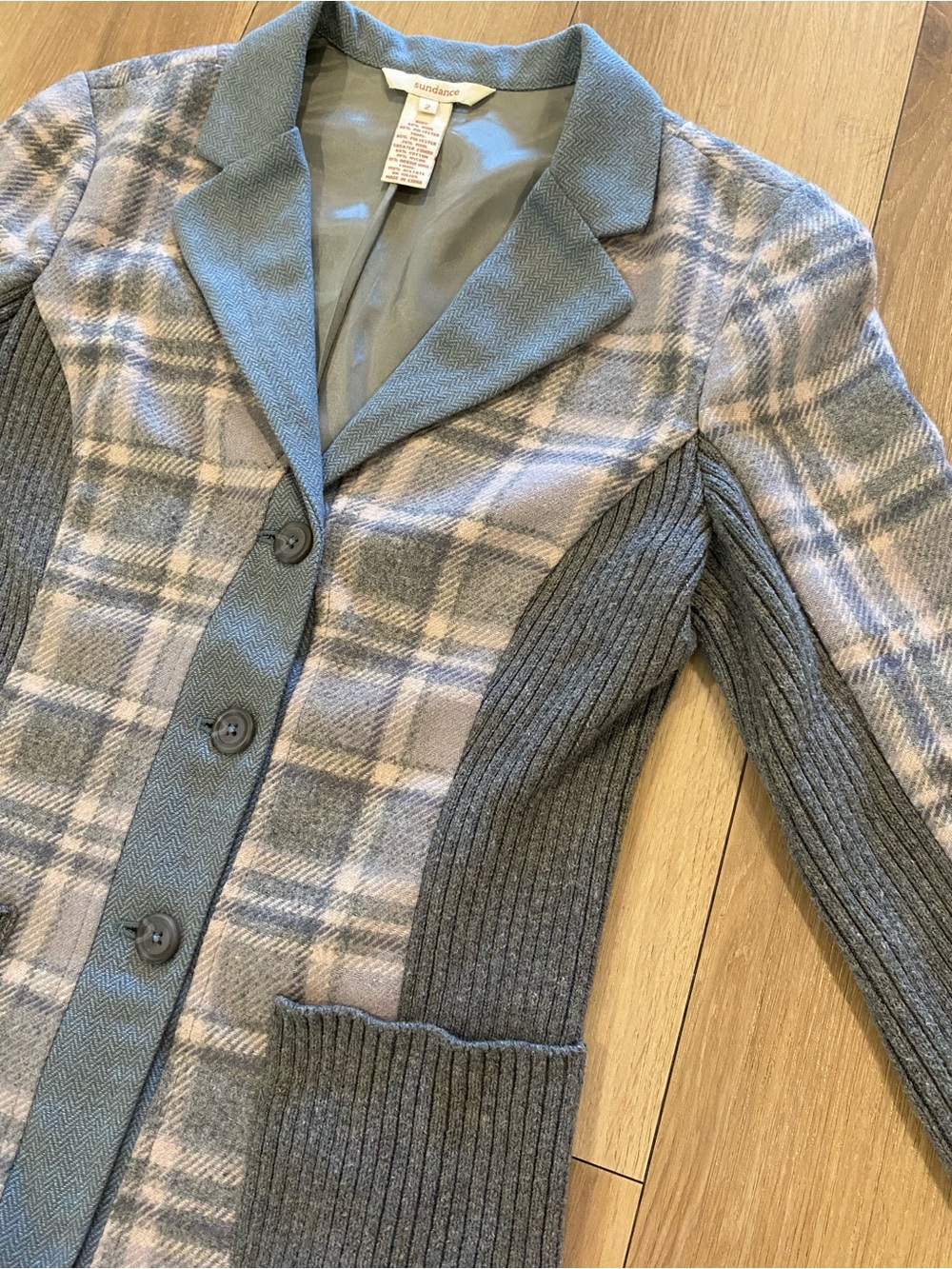 Sundance Womens Wool Blend Mixed Media Blazer Cottage Core Academia